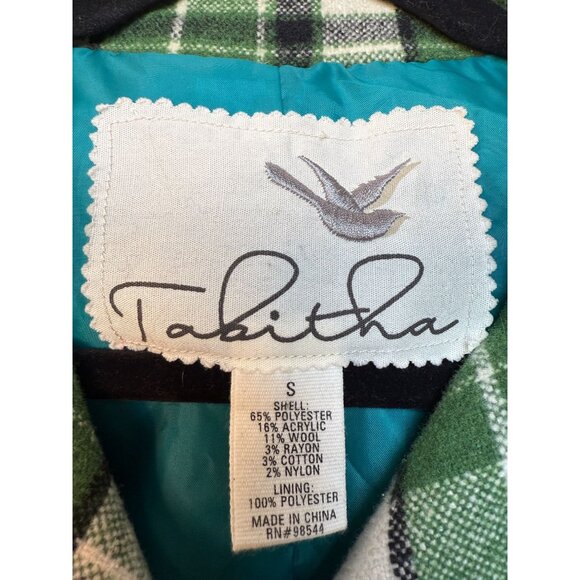 Anthropologie Tabitha Green Plaid Double-Breasted Jacket S Wool Blend Teal Trim - Picture 2 of 7